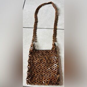 Handcrafted Brown Wooden Bead Shoulder Bag